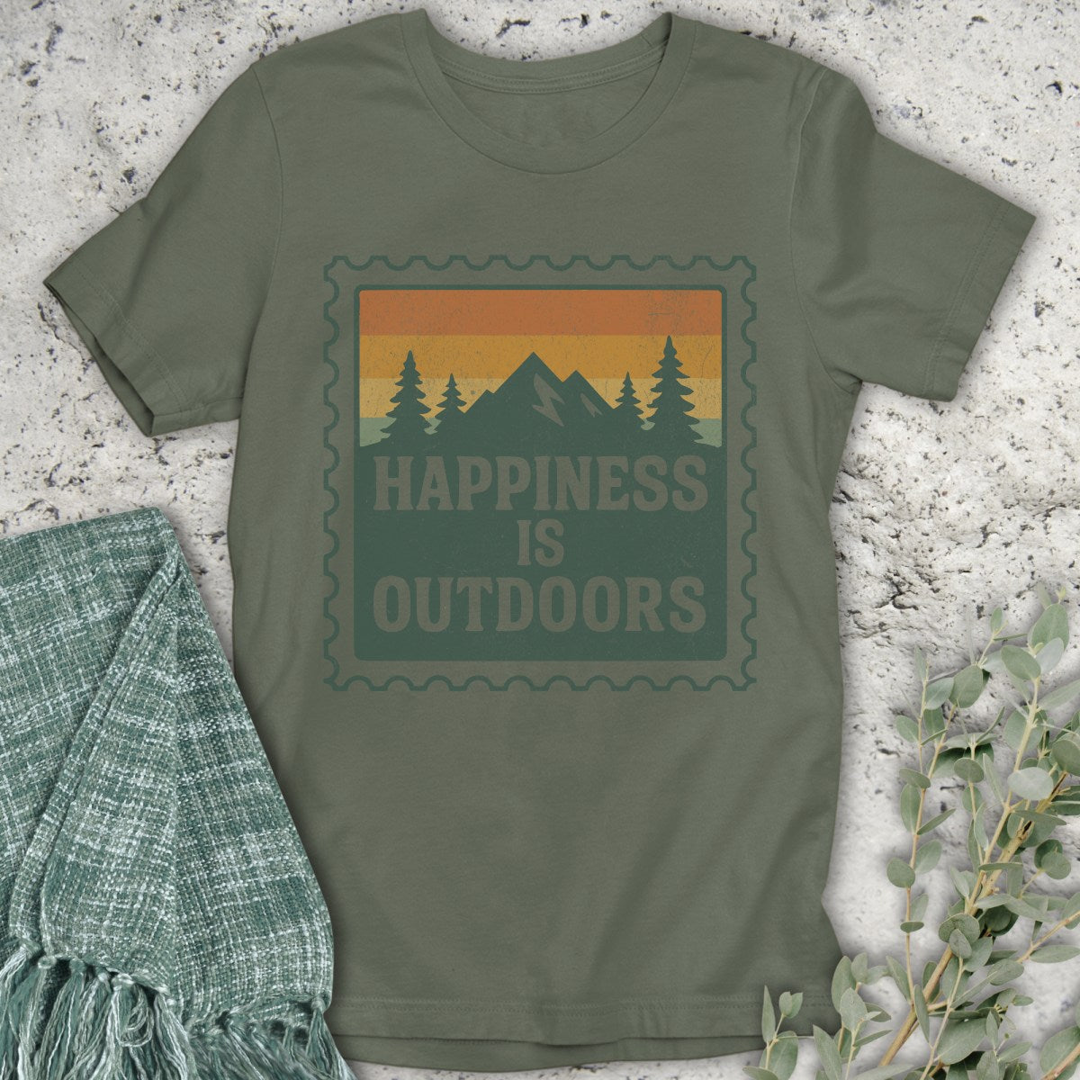 Happiness Is Outdoors Stamp T-Shirt