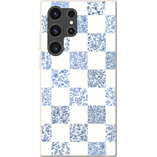 Stepping Green Phone Case Blue Toile Checkerboard with White Bio Case