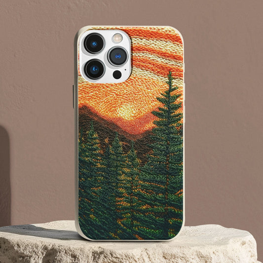 Stepping Green Phone Case Faux Embroidered Mountain Bio Case