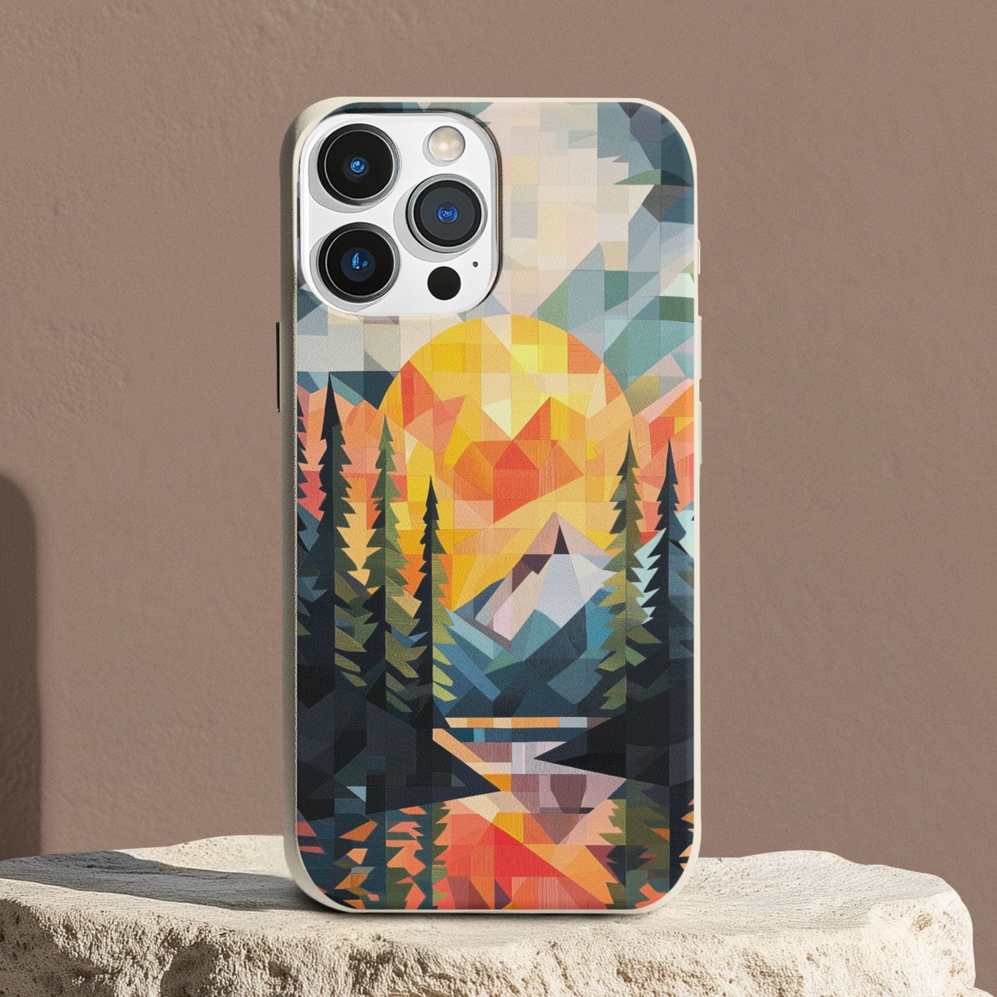 Stepping Green Phone Case Geometric Mountain Sunset Bio Case