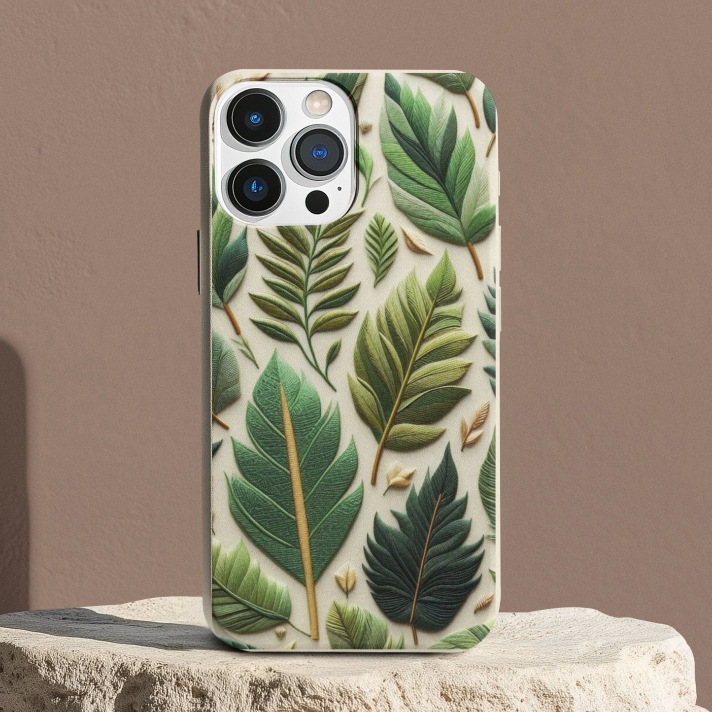 Stepping Green Phone Case Green Leaves Embroidered Look Bio Case