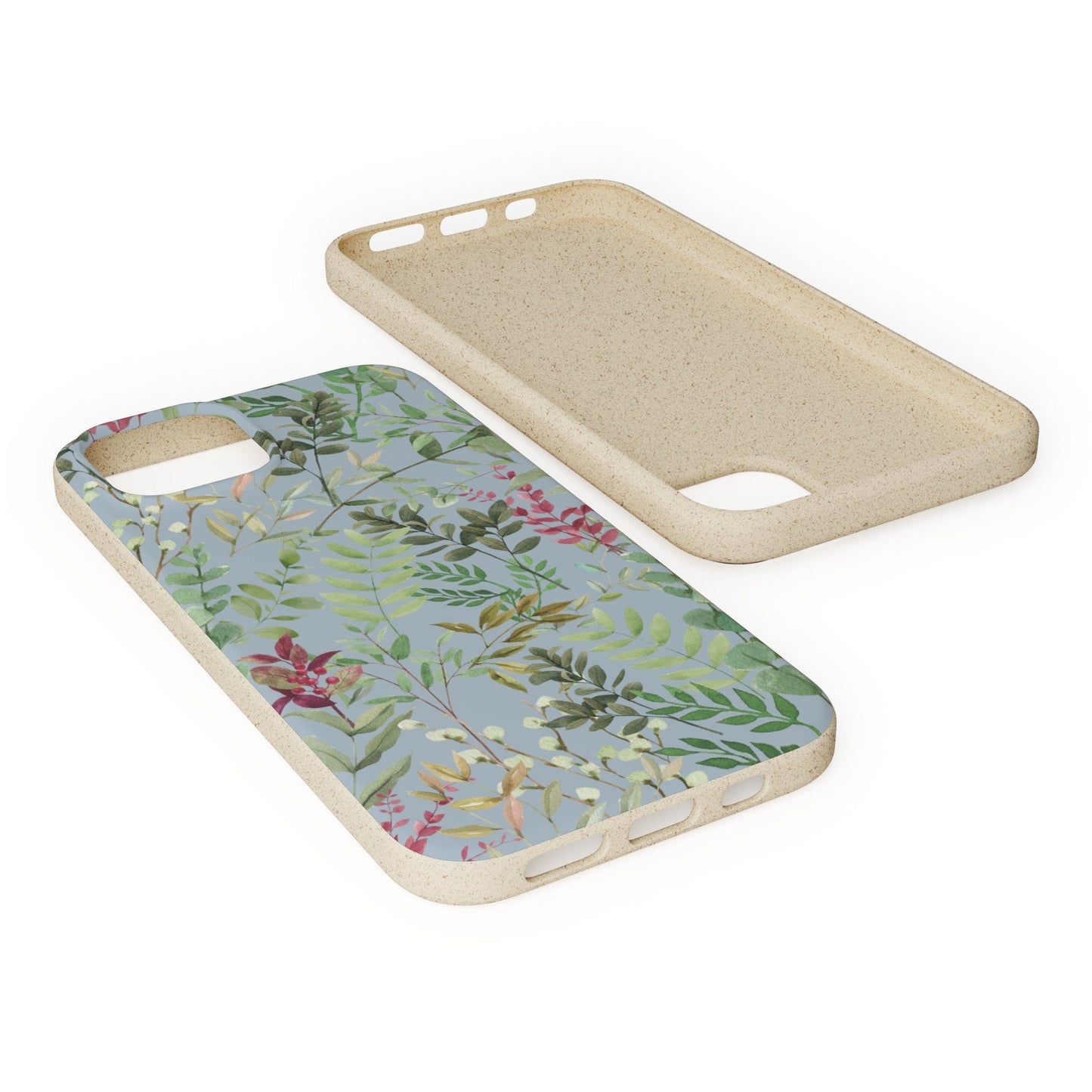 Stepping Green Phone Case Green Leaves on Muted Blue Bio Case