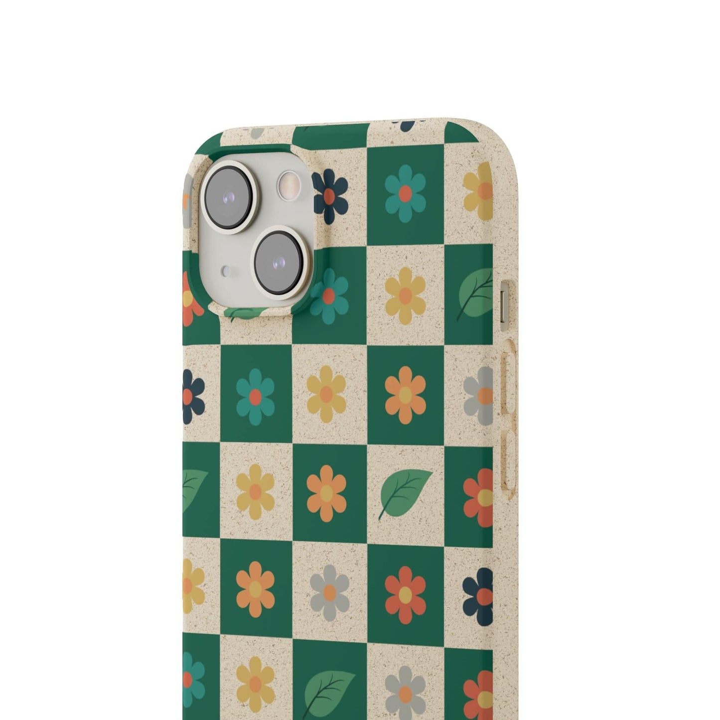Stepping Green Phone Case Leaf and Flower Checkerboard Bio Case