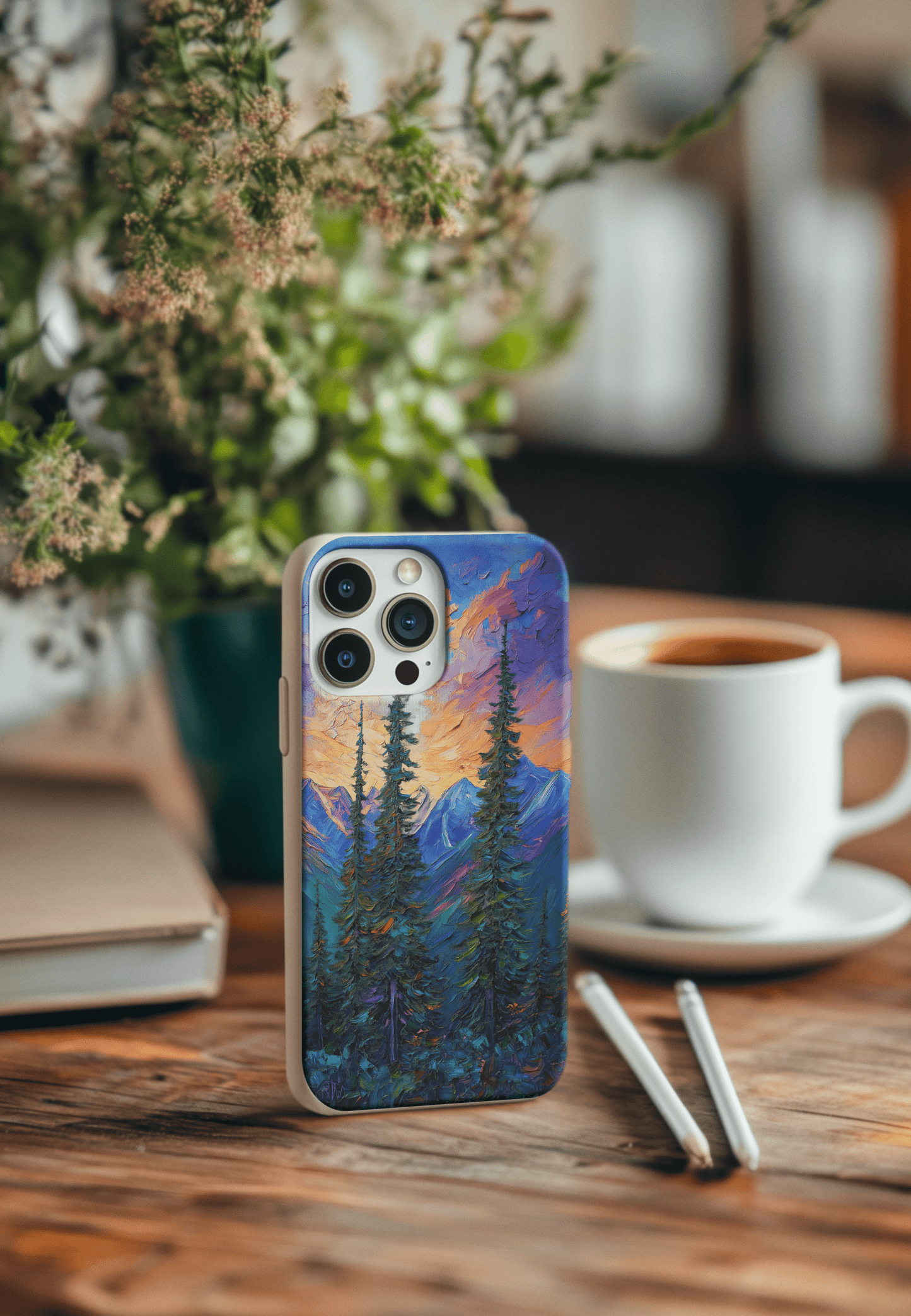 Stepping Green Phone Case Painted Mountain Sunset Bio Case