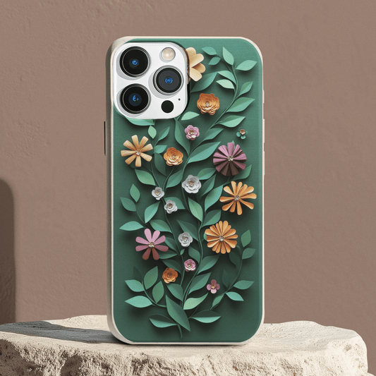 Stepping Green Phone Case Paper Cut Colorful Floral Bio Case
