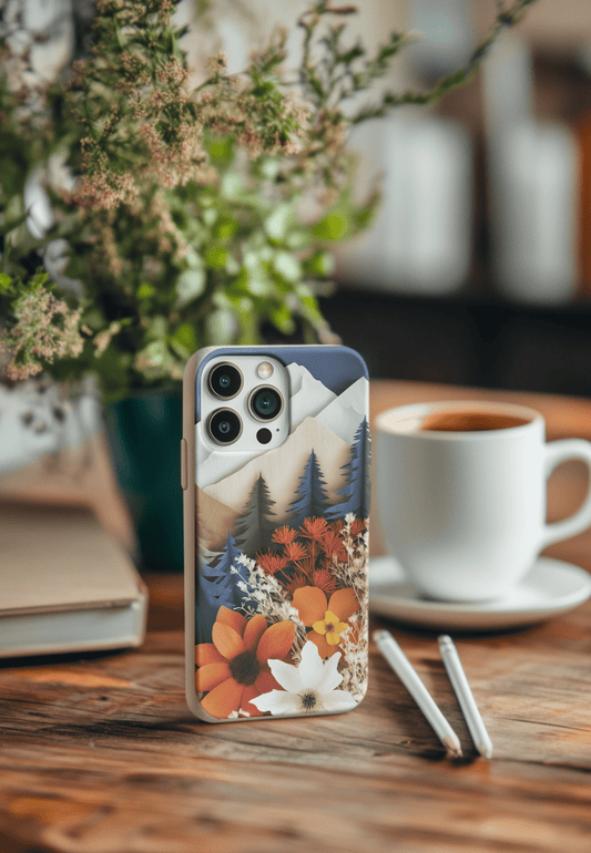 Stepping Green Phone Case Paper Floral Mountain Bio Case
