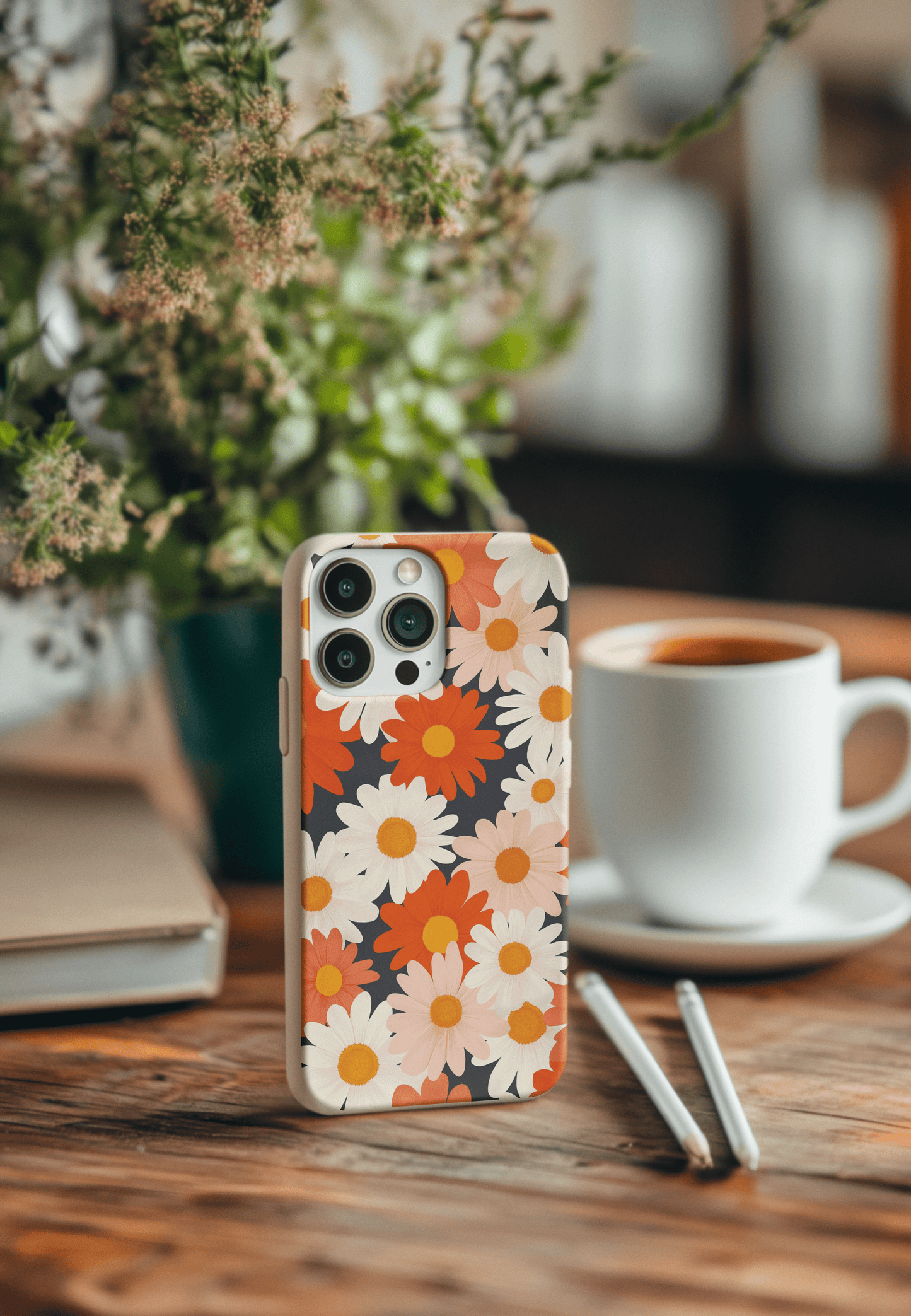 Stepping Green Phone Case Retro Daisy on Blue Bio Case