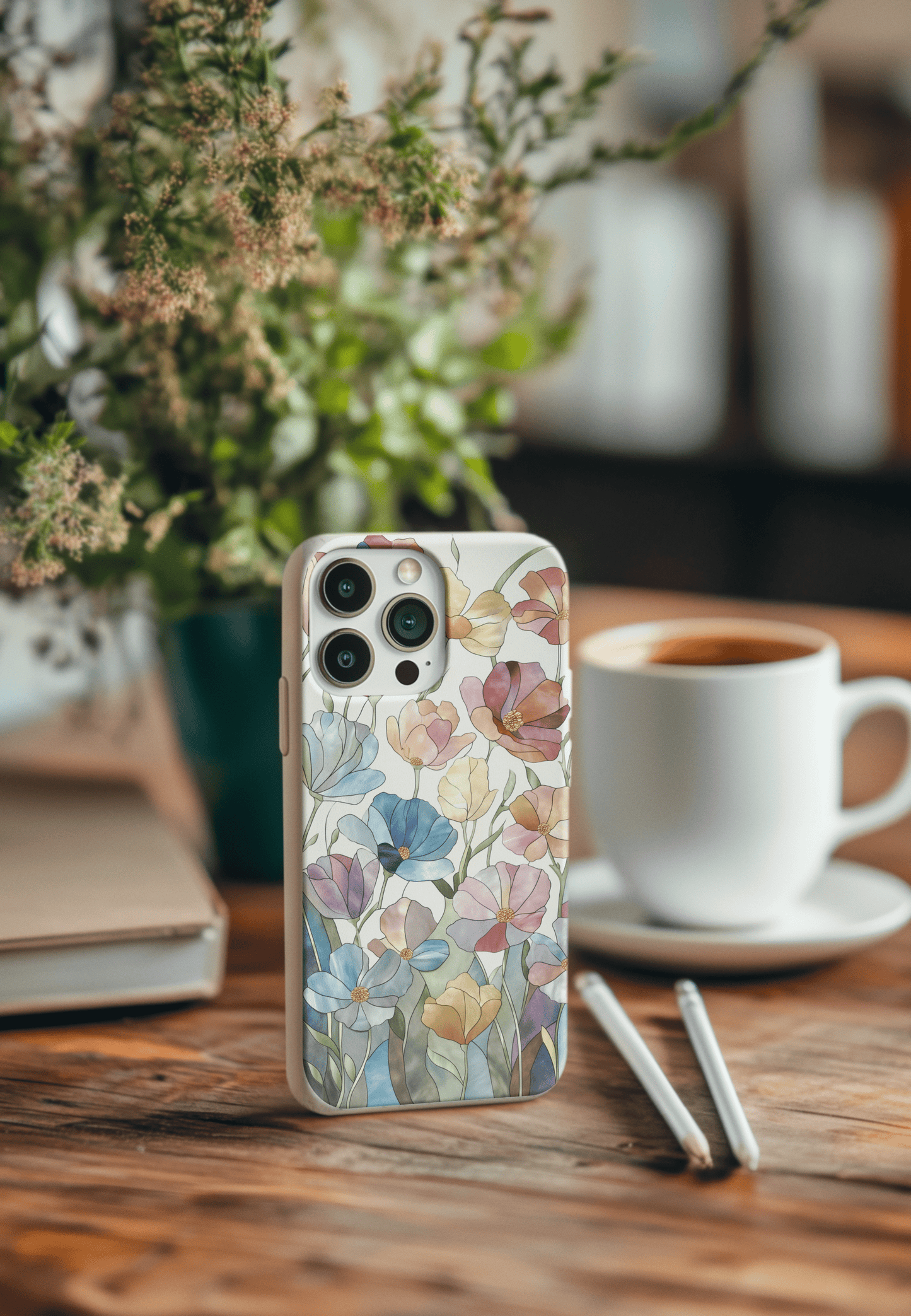 Stepping Green Phone Case Stained Glass Flowers Bio Case