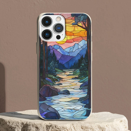 Stepping Green Phone Case Stained Glass Mountain Sunset Bio Case