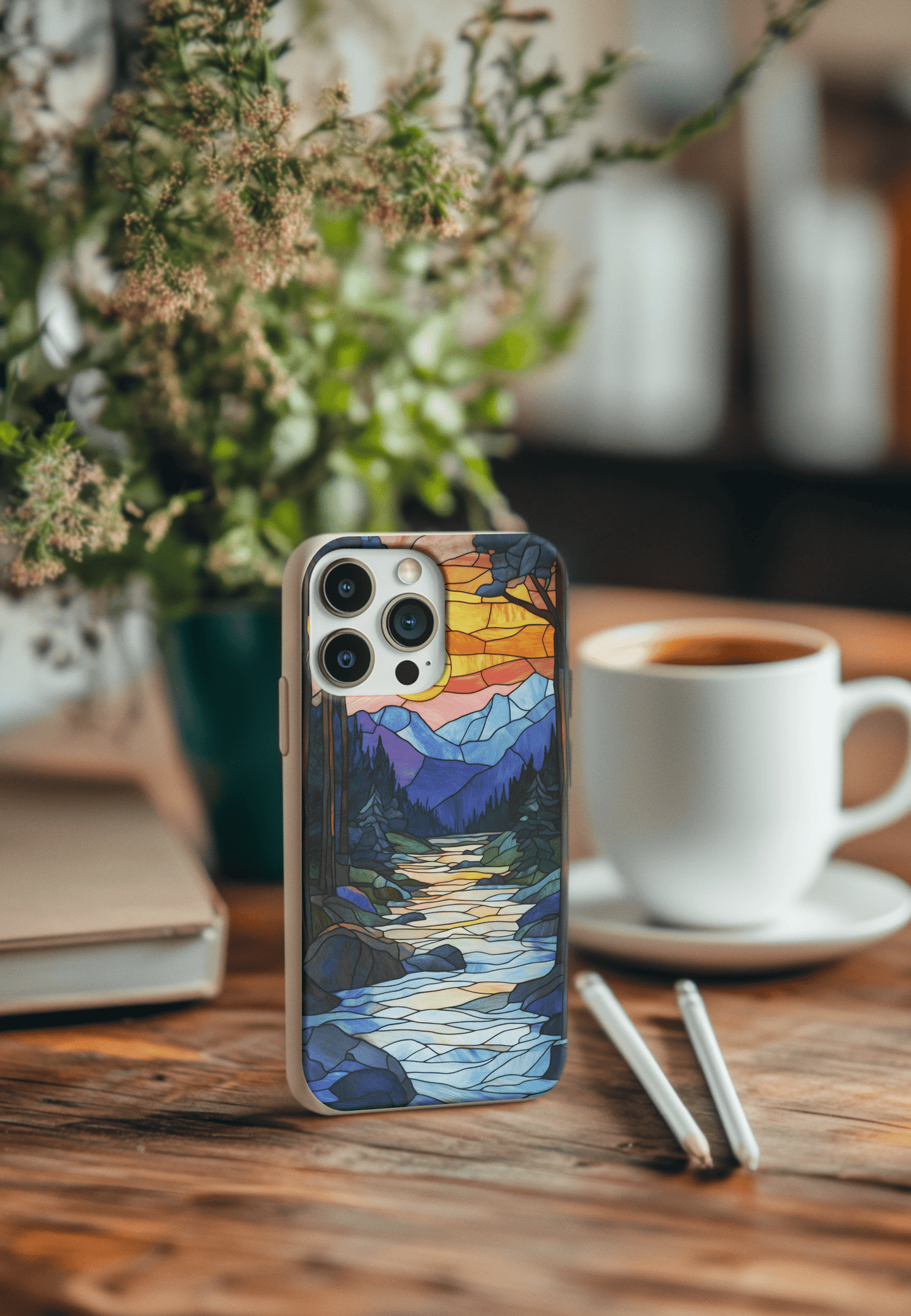 Stepping Green Phone Case Stained Glass Mountain Sunset Bio Case