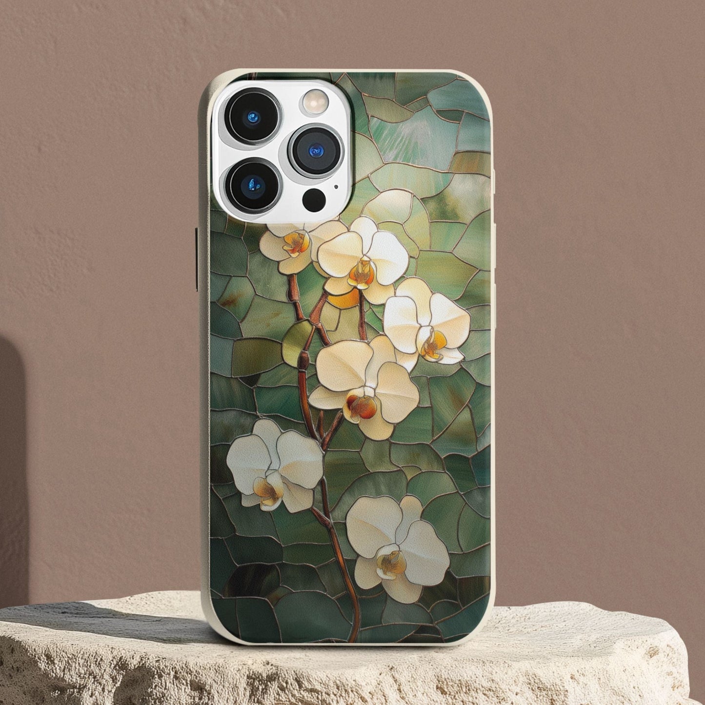 Stepping Green Phone Case Stained Glass White Orchid Bio Case