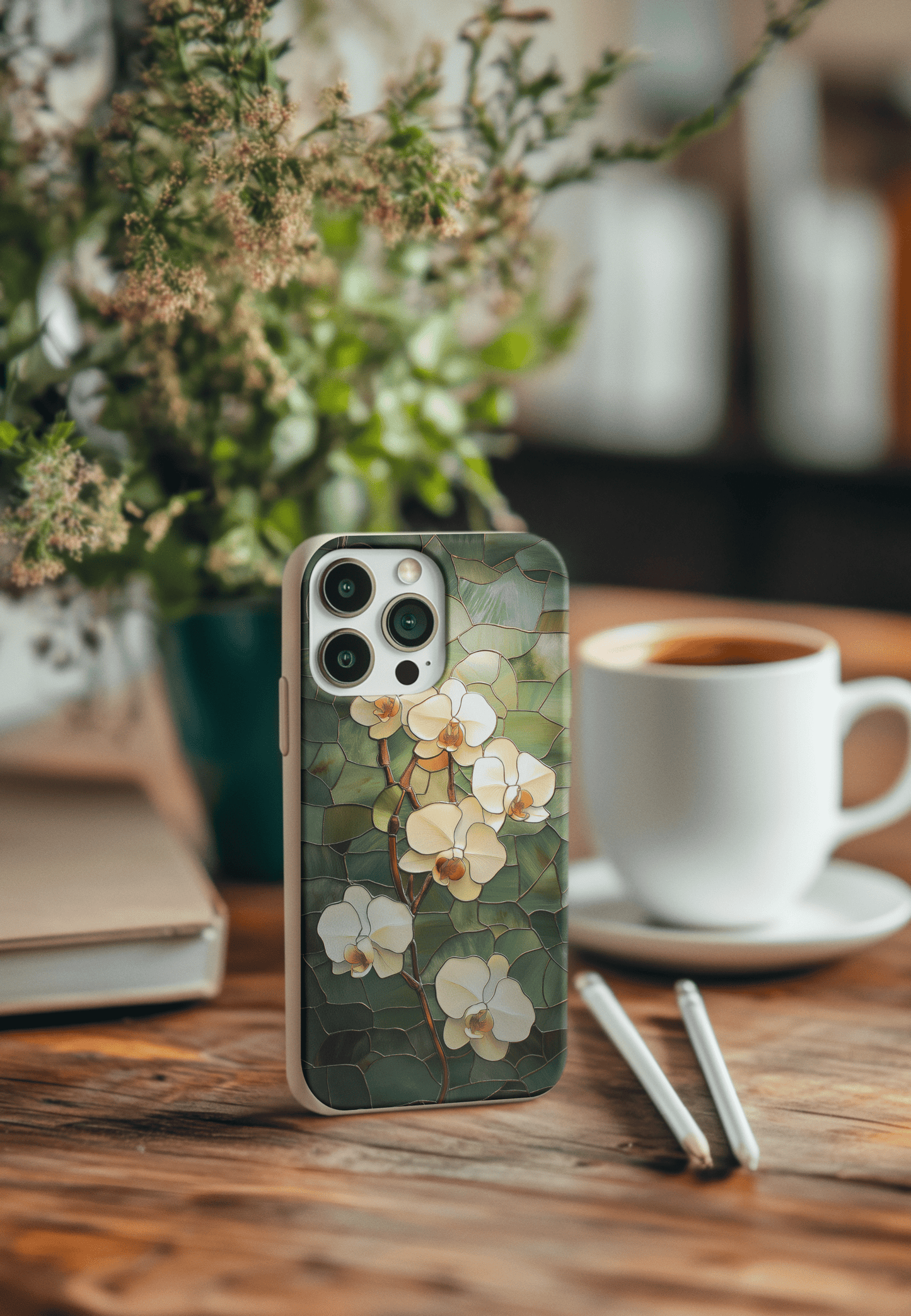 Stepping Green Phone Case Stained Glass White Orchid Bio Case