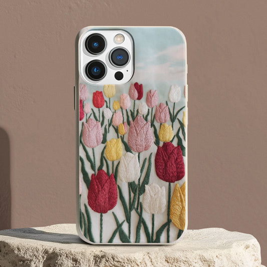 Stepping Green Phone Case Tulip Embroidered Look Bio Case