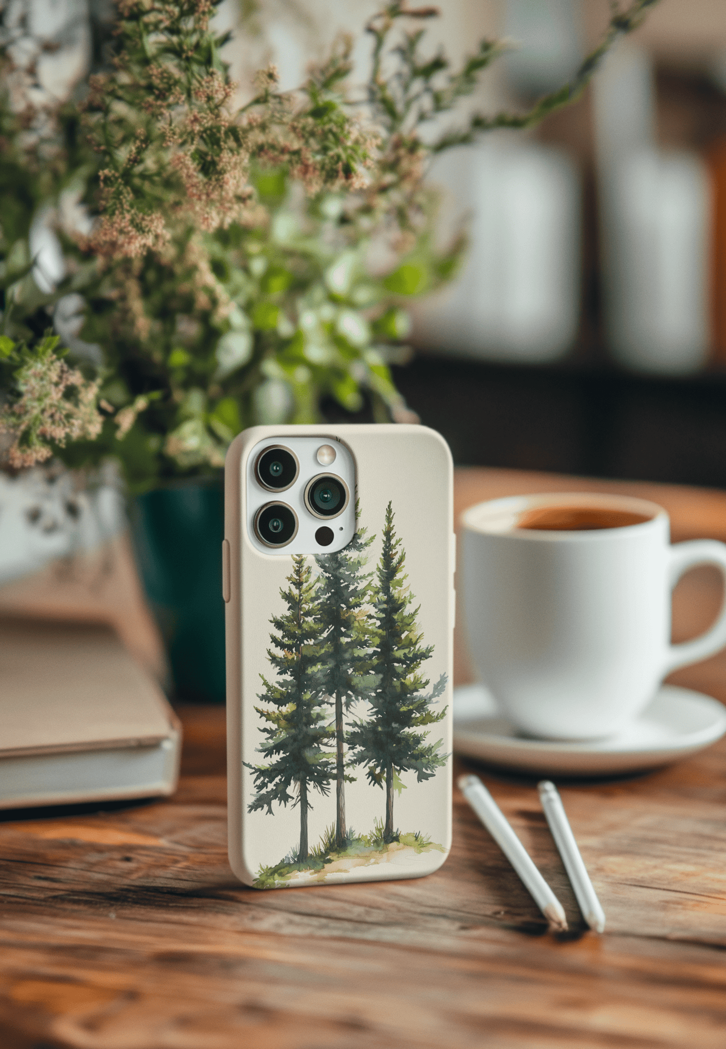 Stepping Green Phone Case Watercolor Stand Alone Pine Trees Bio Case