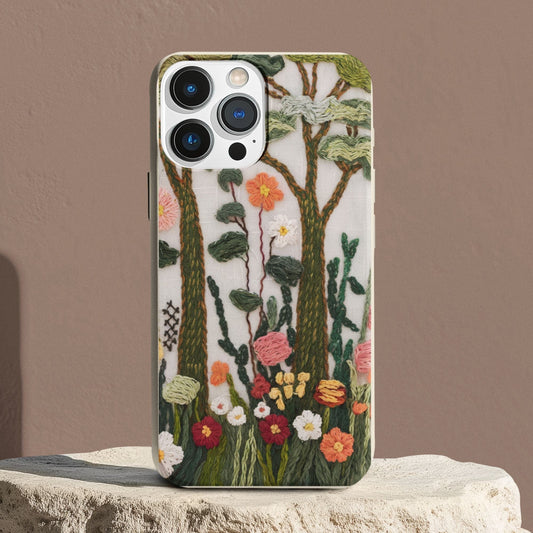 Stepping Green Phone Case Wildflower Forest Embroidered Look Bio Case
