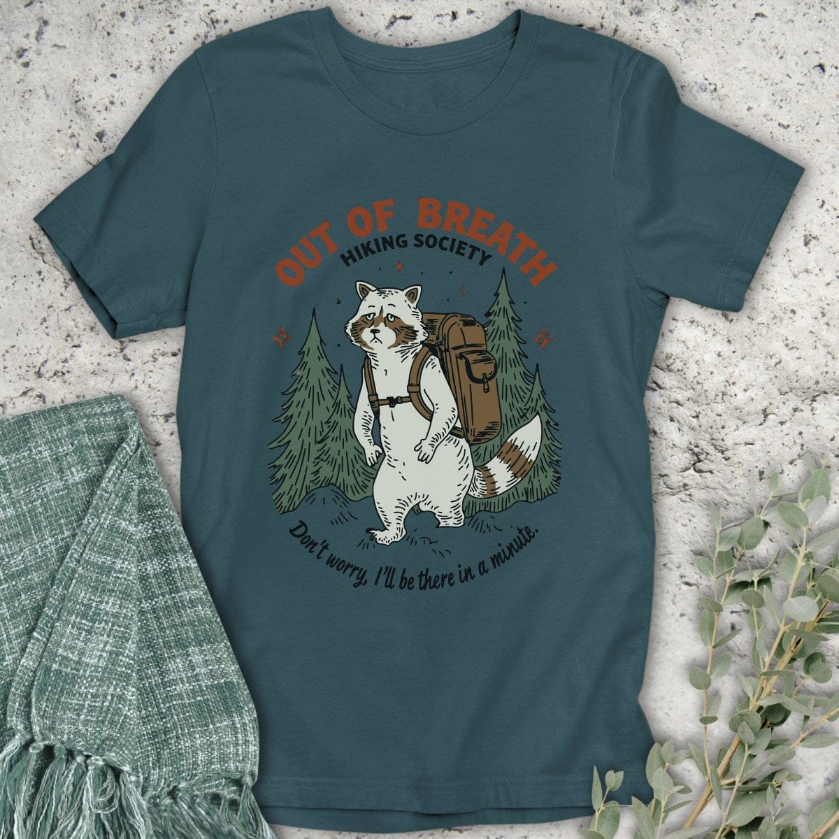 Stepping Green T-Shirt Albino Racoon Hiking Society Organic T-Shirt
