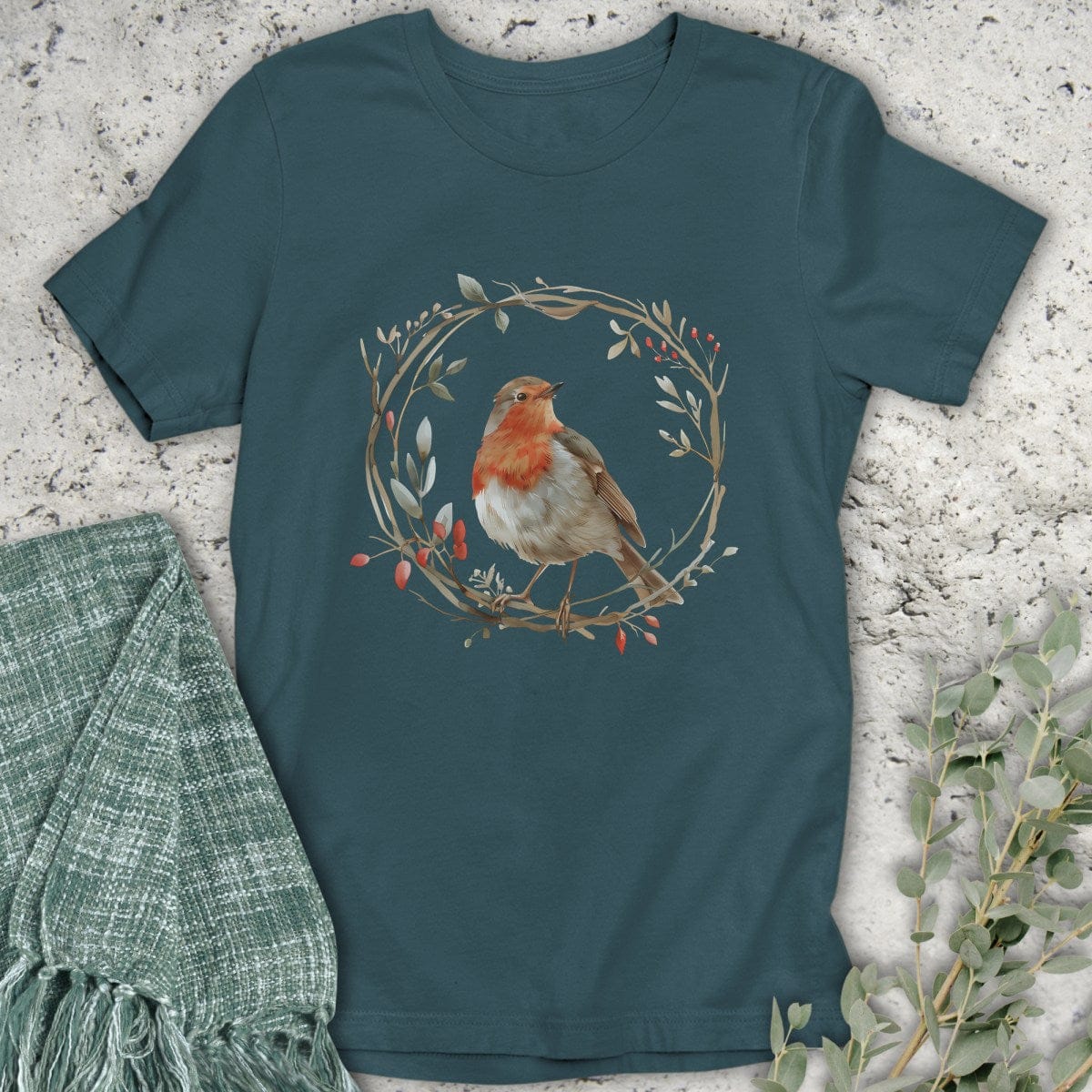 Stepping Green T-Shirt Bird Wreath Organic T-Shirt