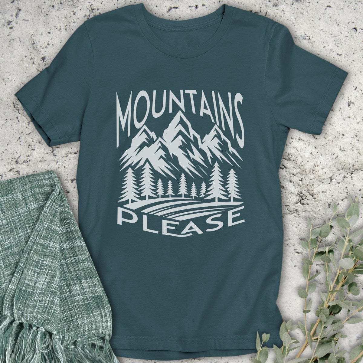 Stepping Green T-Shirt Black and White Mountains Please Organic T-Shirt