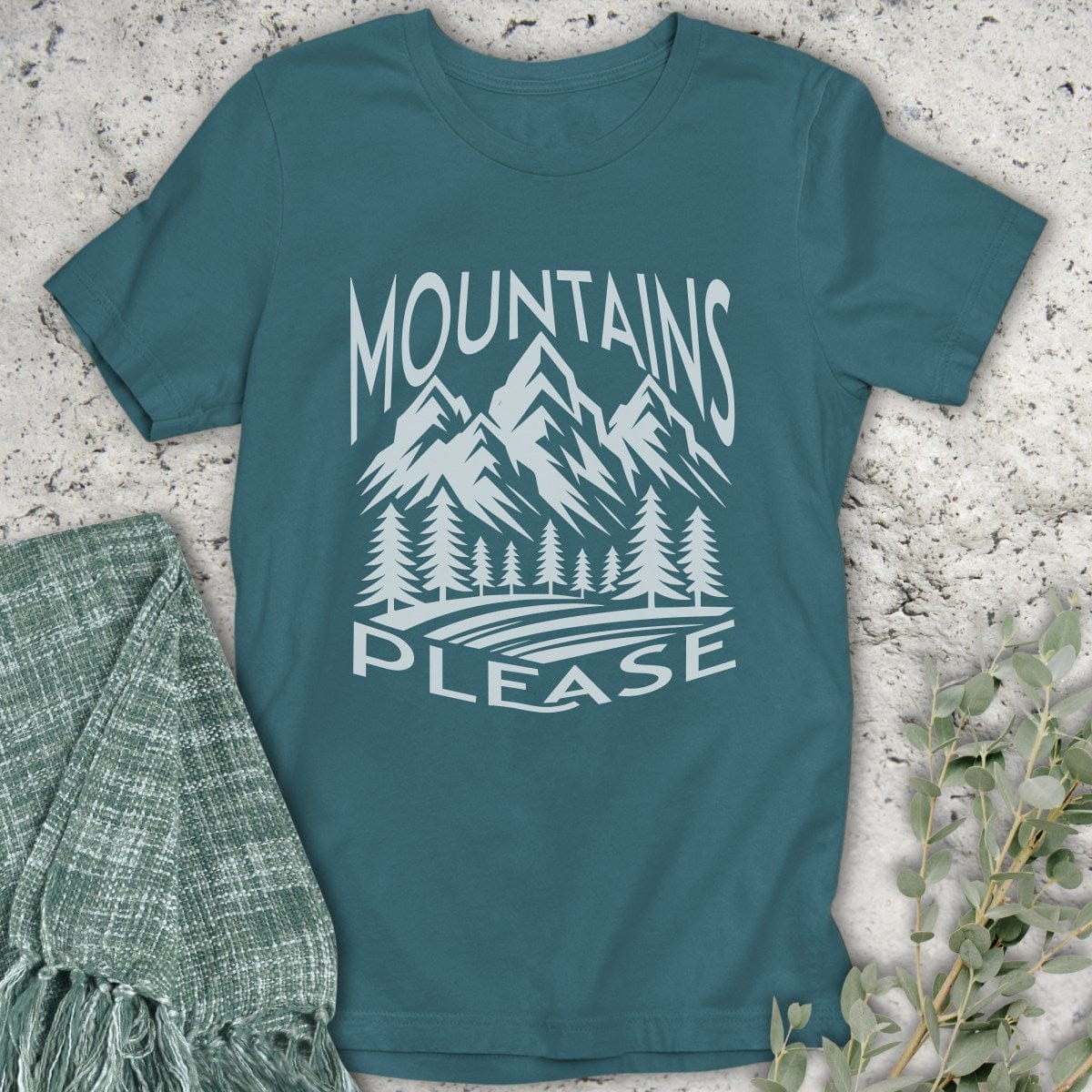 Stepping Green T-Shirt Black and White Mountains Please T-Shirt