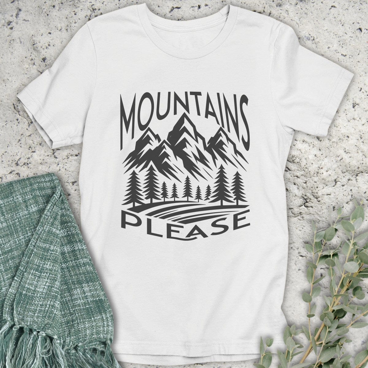 Stepping Green T-Shirt Black and White Mountains Please T-Shirt