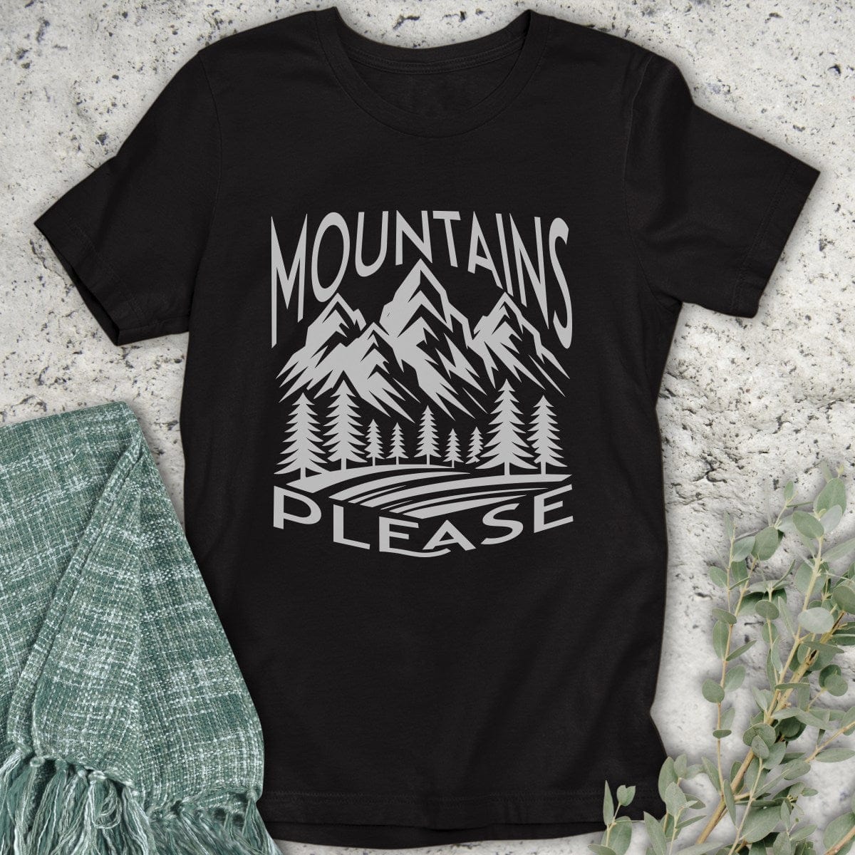 Stepping Green T-Shirt Black and White Mountains Please T-Shirt