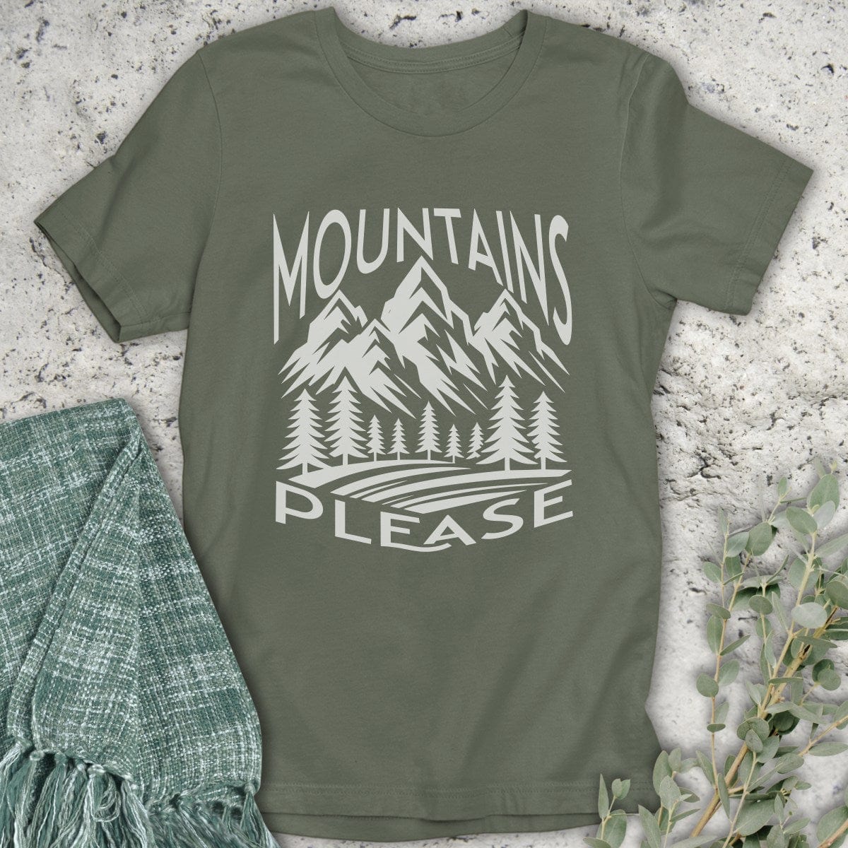 Stepping Green T-Shirt Black and White Mountains Please T-Shirt