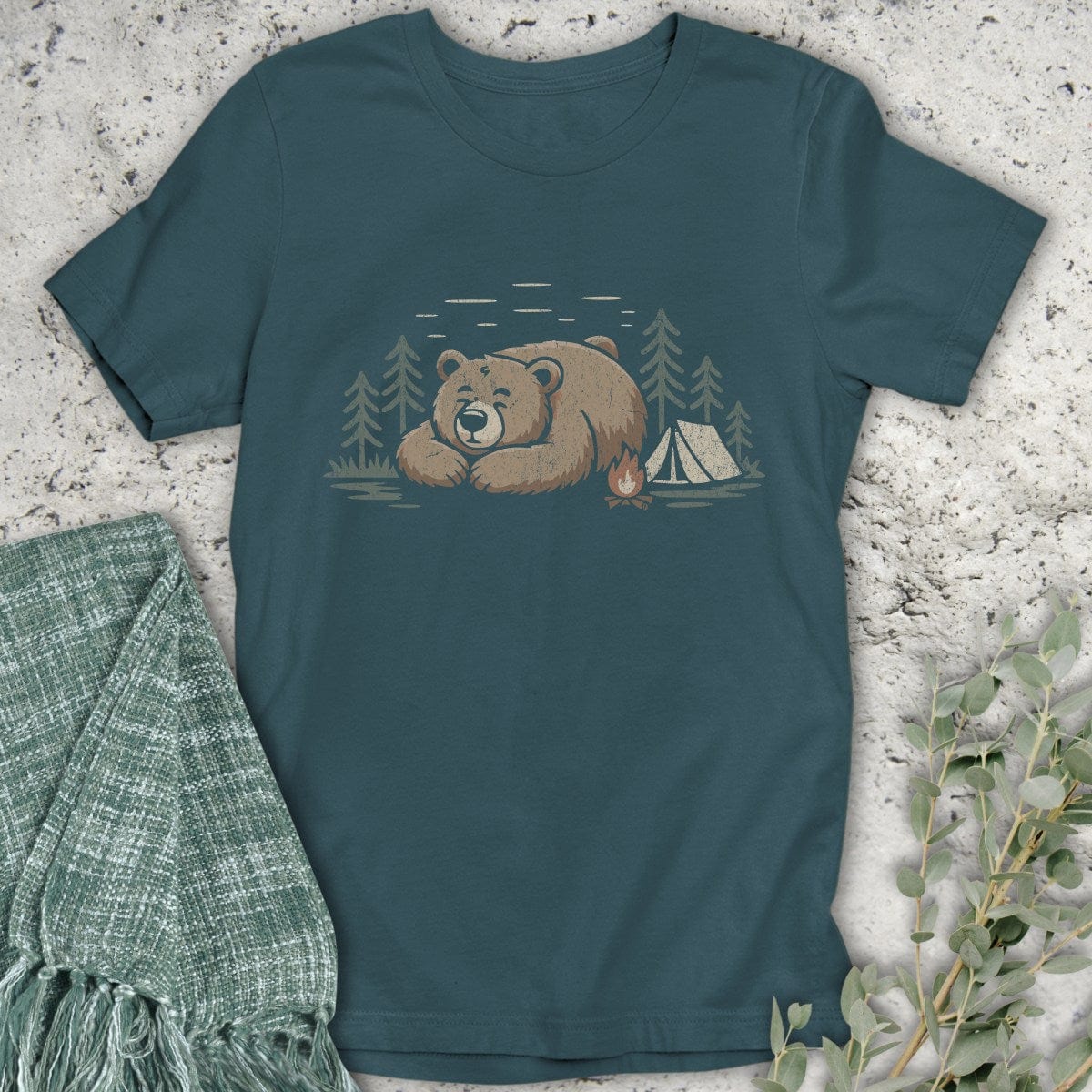 Stepping Green T-Shirt Camping Bear T-Shirt
