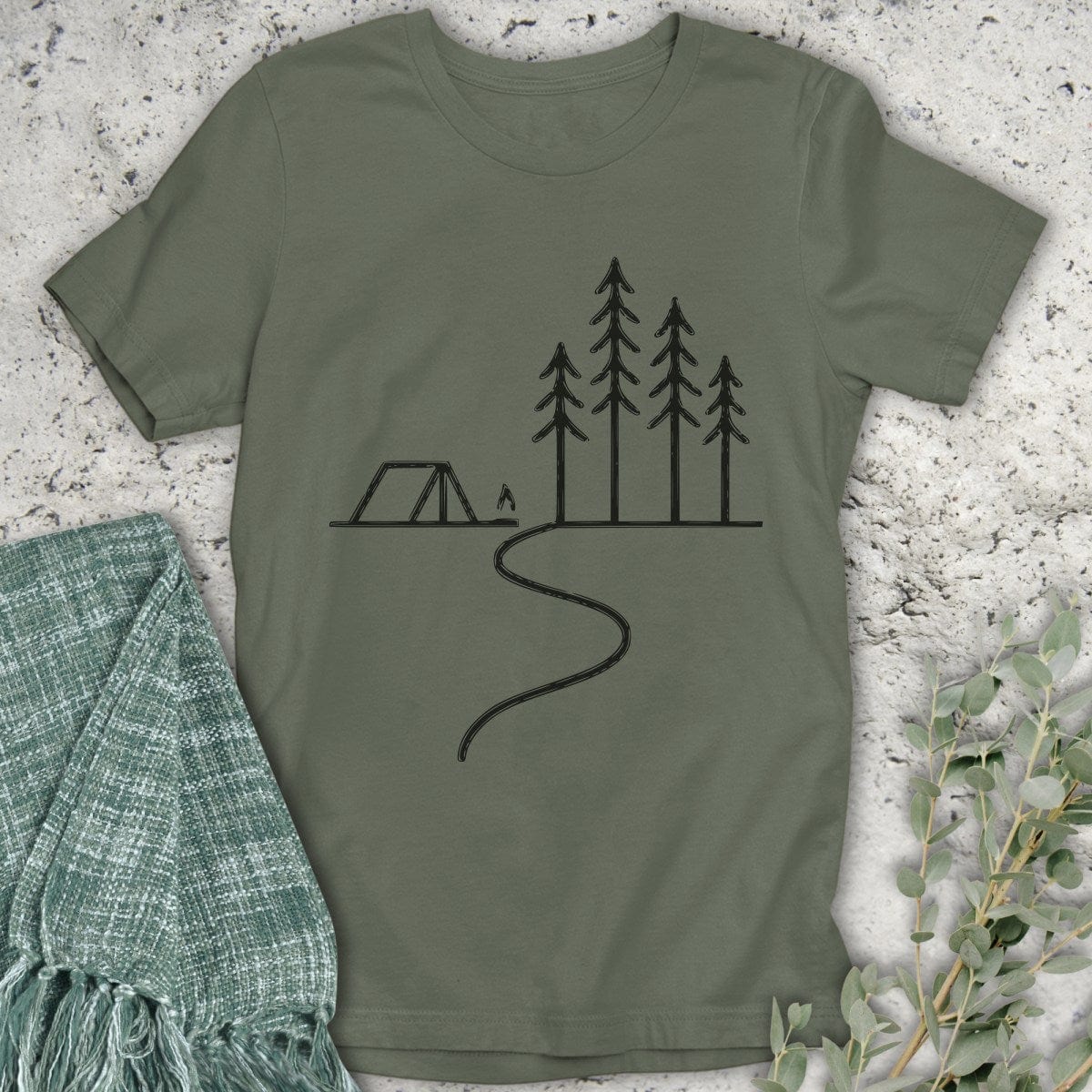Stepping Green T-Shirt Drawn Tent T-Shirt