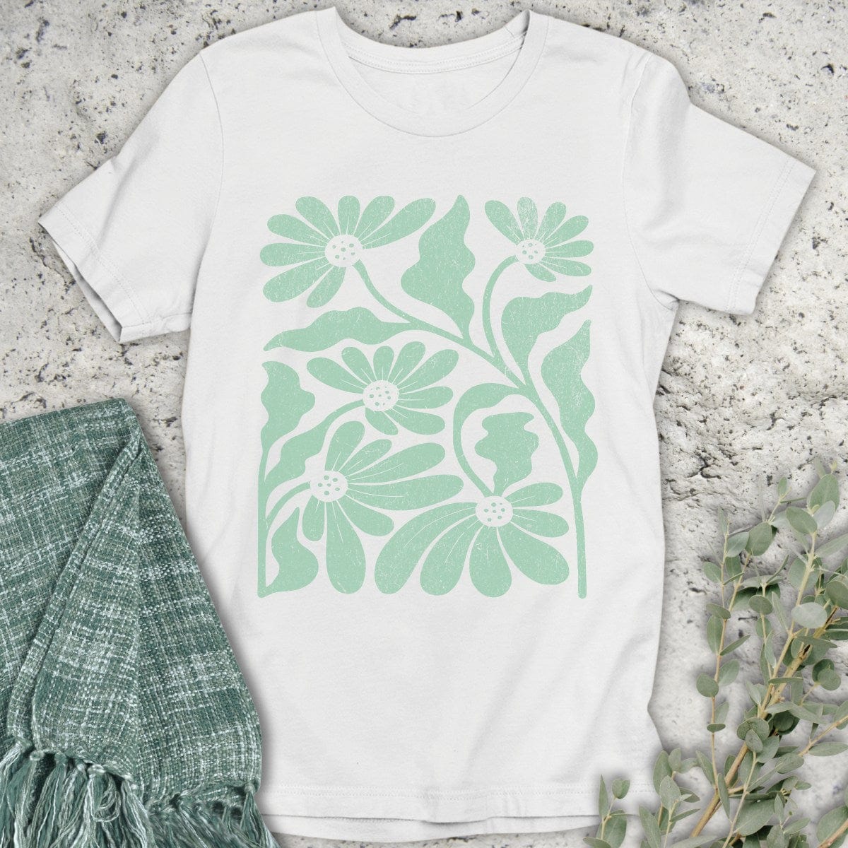 Stepping Green T-Shirt Flower Block T-Shirt