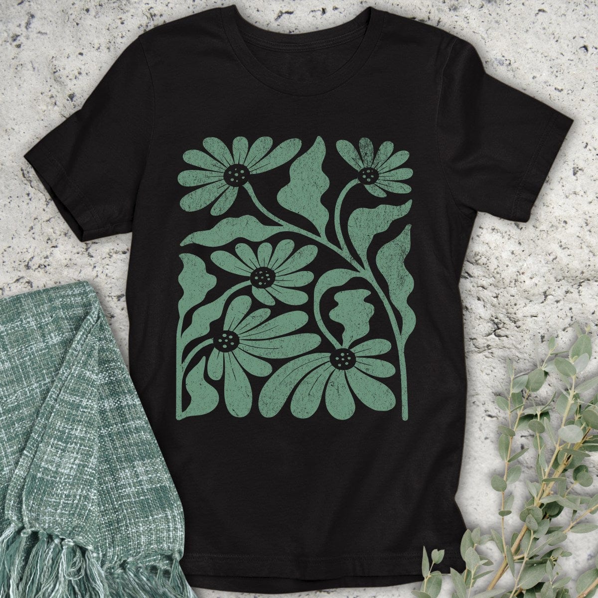 Stepping Green T-Shirt Flower Block T-Shirt