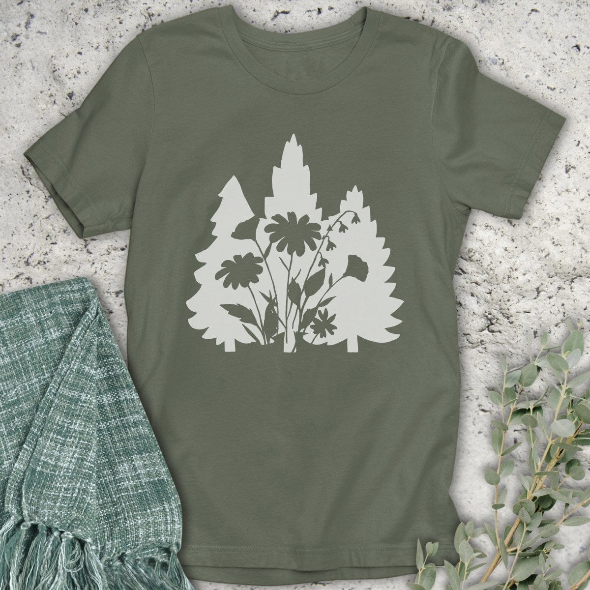 Stepping Green T-Shirt Flower Trees T-Shirt