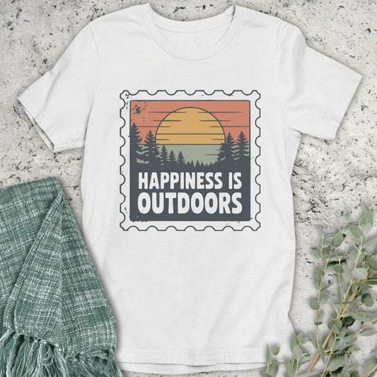 Stepping Green T-Shirt Happiness Is Outdoors Stamp T-Shirt