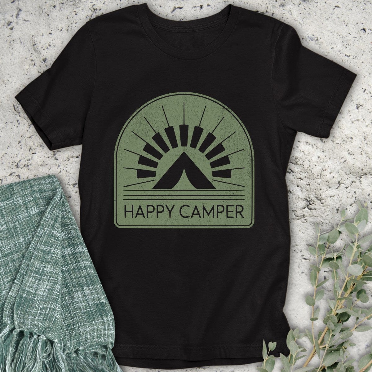 Stepping Green T-Shirt Happy Camper Badge T-Shirt