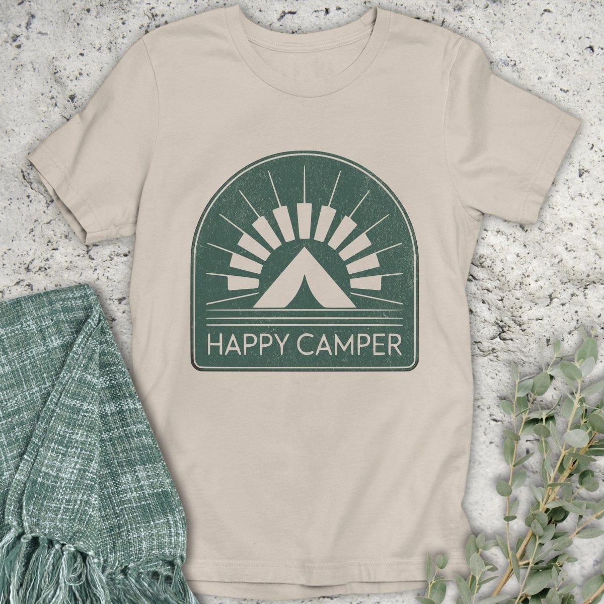 Stepping Green T-Shirt Happy Camper Badge T-Shirt