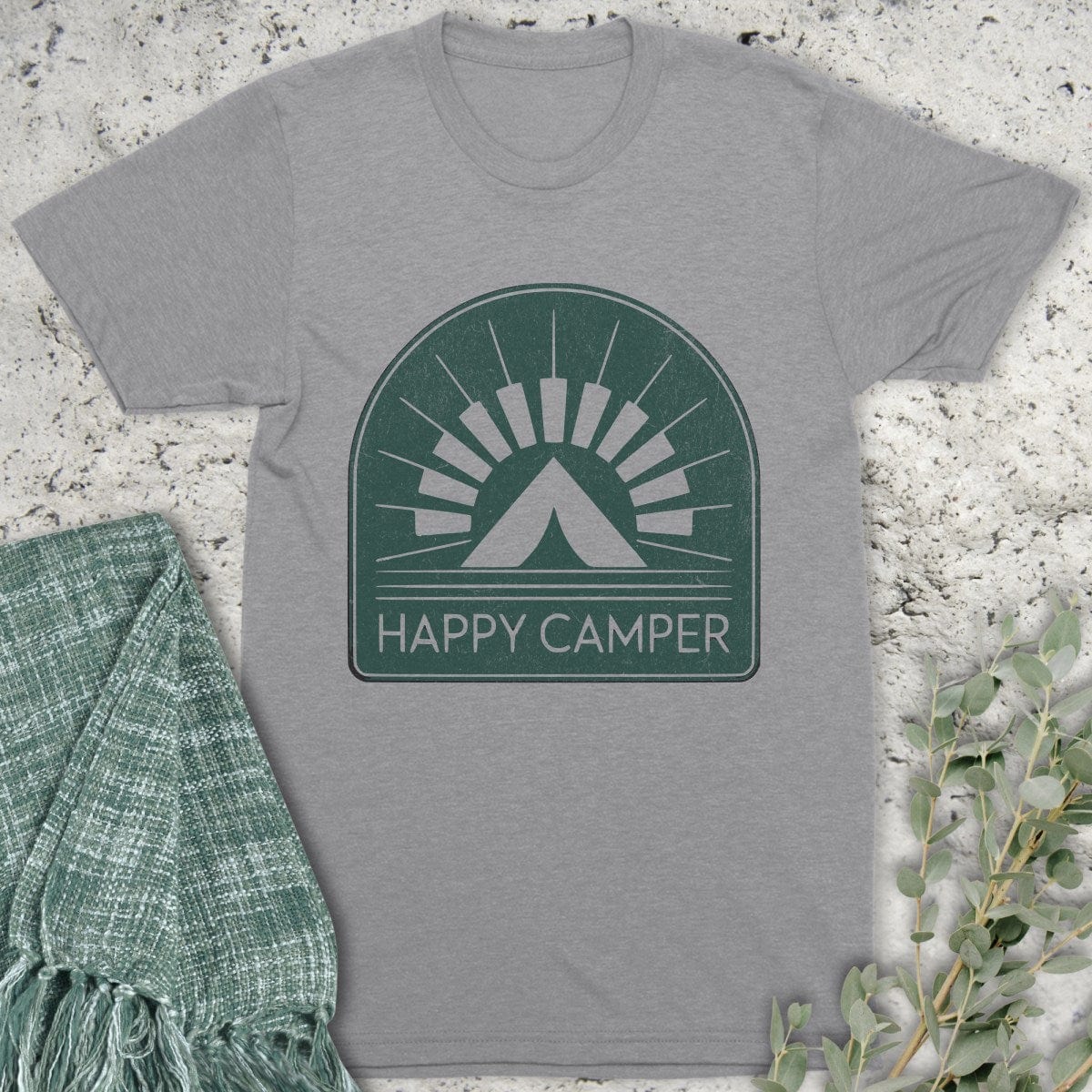 Stepping Green T-Shirt Happy Camper Badge T-Shirt