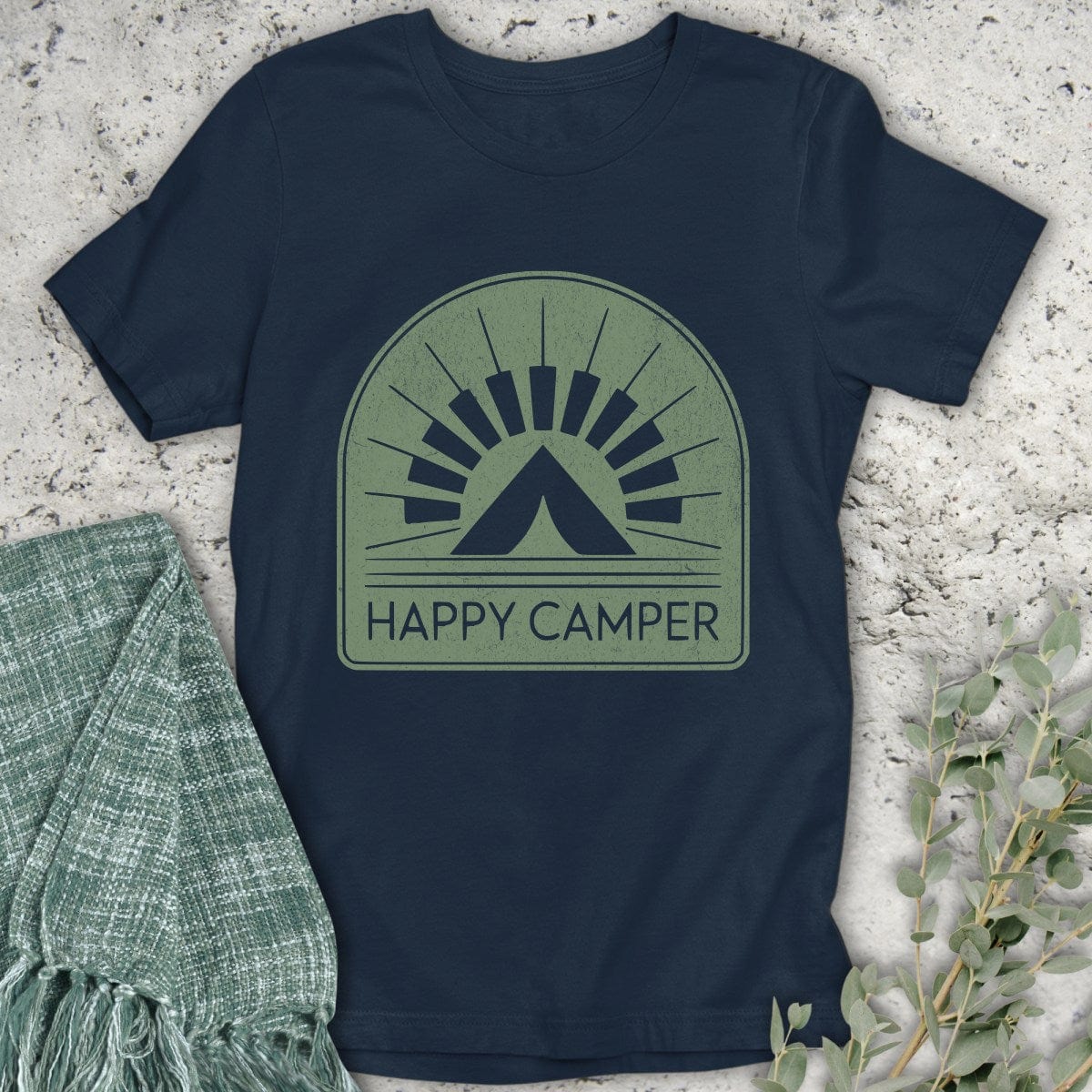 Stepping Green T-Shirt Happy Camper Badge T-Shirt