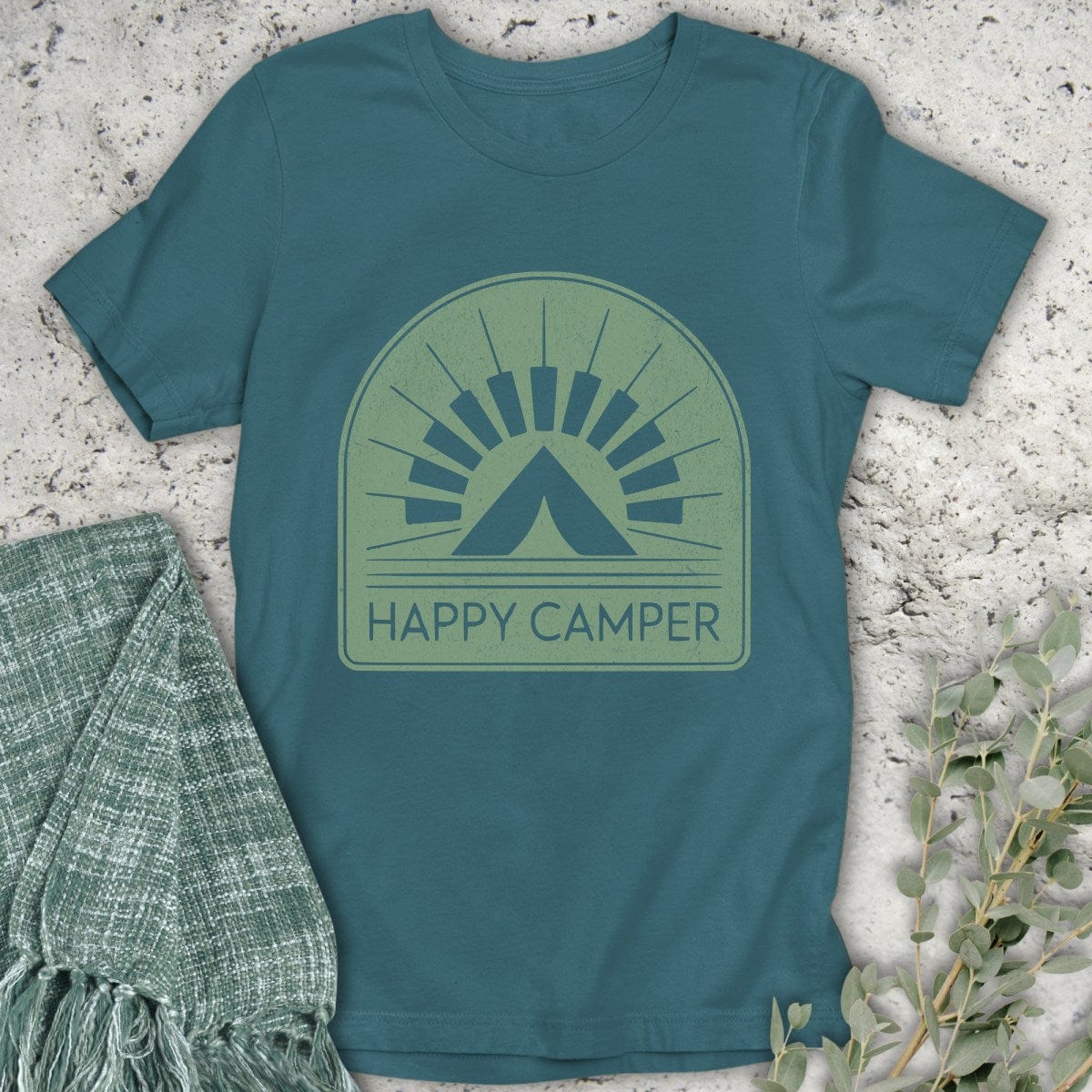 Stepping Green T-Shirt Happy Camper Badge T-Shirt