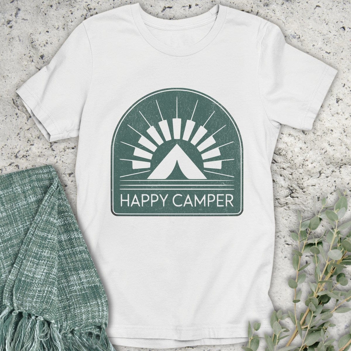 Stepping Green T-Shirt Happy Camper Badge T-Shirt