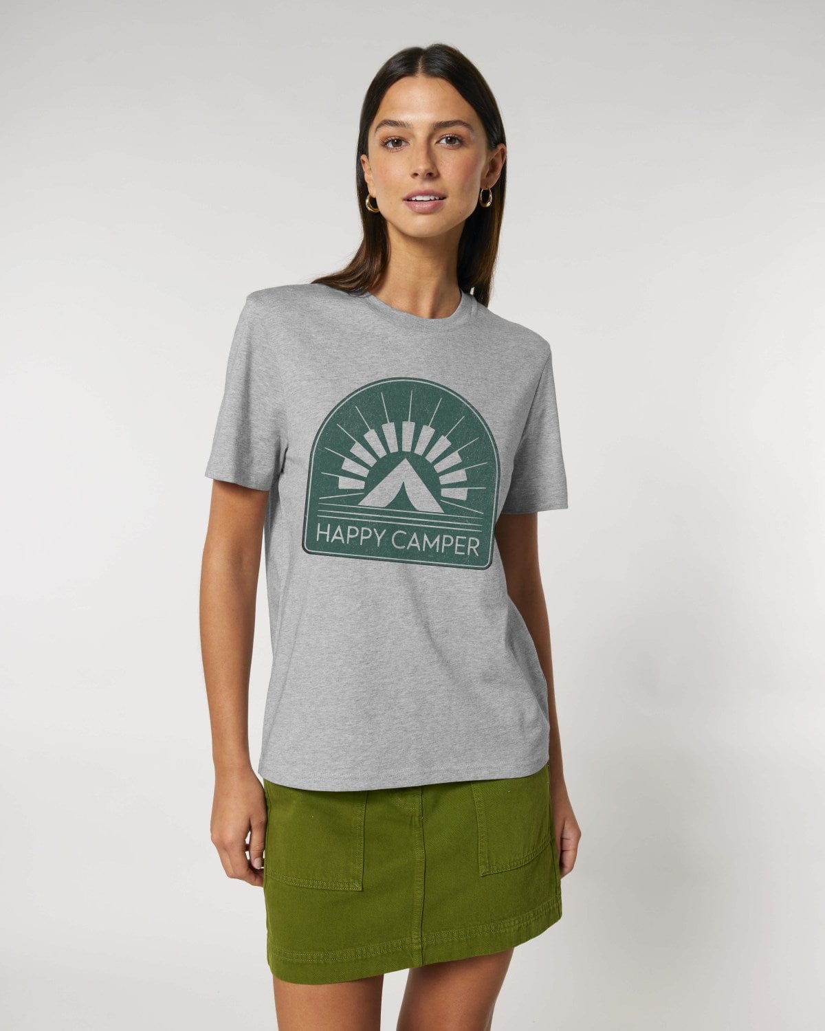Stepping Green T-Shirt Happy Camper Badge T-Shirt