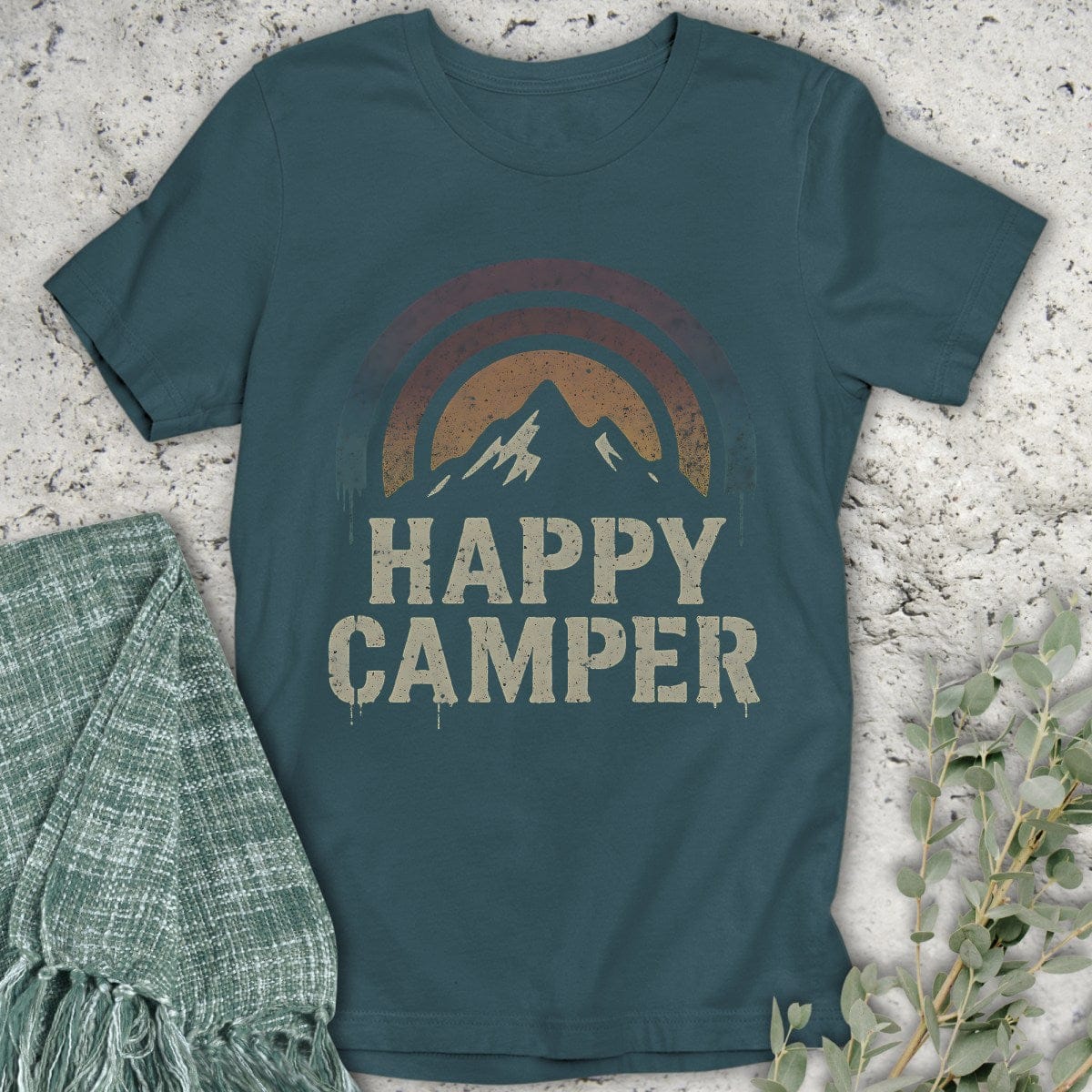 Stepping Green T-Shirt Happy Camper Rainbow Organic T-Shirt