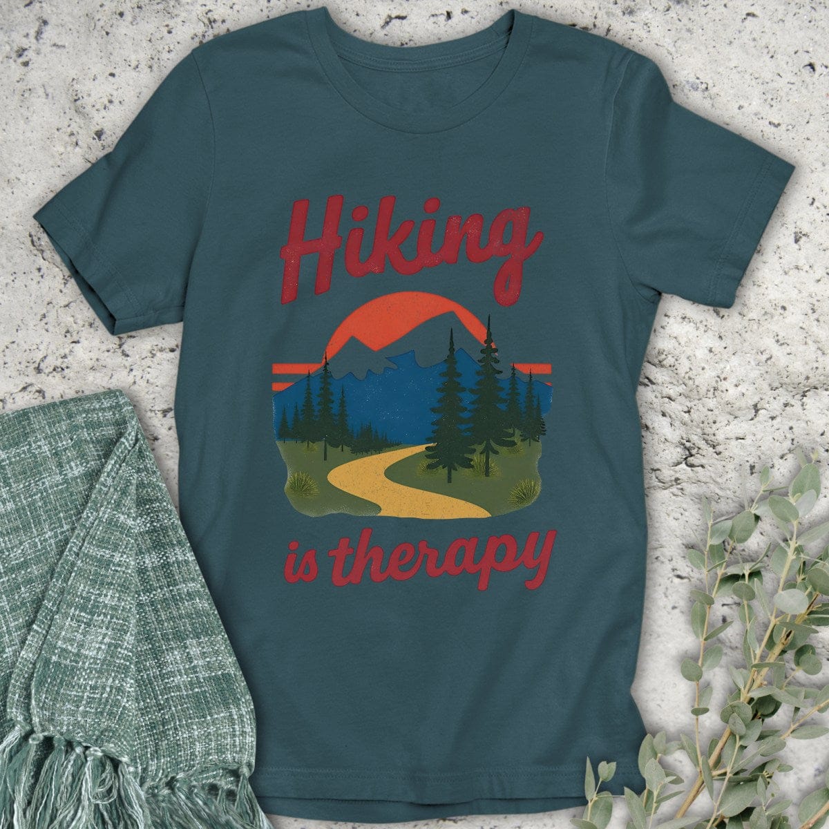 Stepping Green T-Shirt Hiking Is Therapy Organic T-Shirt