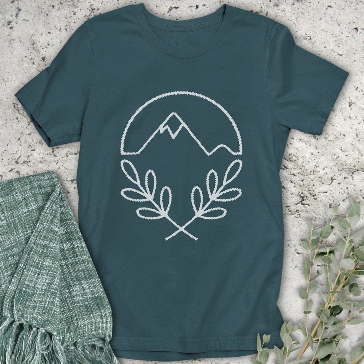 Stepping Green T-Shirt Leaf Mountain Lines Organic T-Shirt
