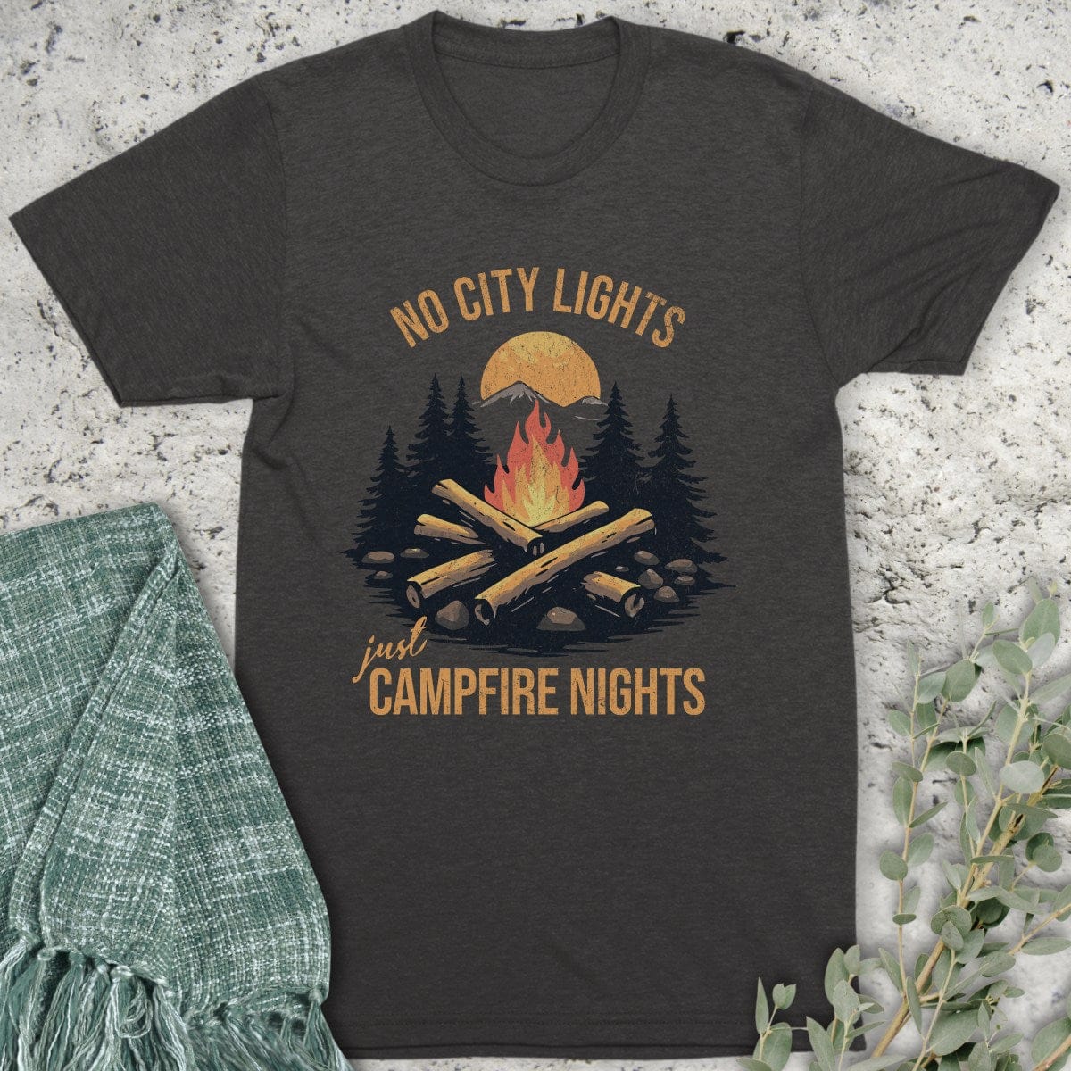 Stepping Green T-Shirt No City Lights Campfire Organic T-Shirt
