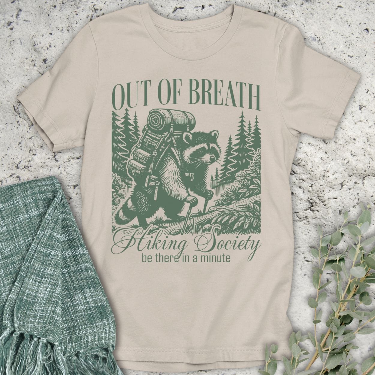Stepping Green T-Shirt Out of Breath Racoon T-Shirt
