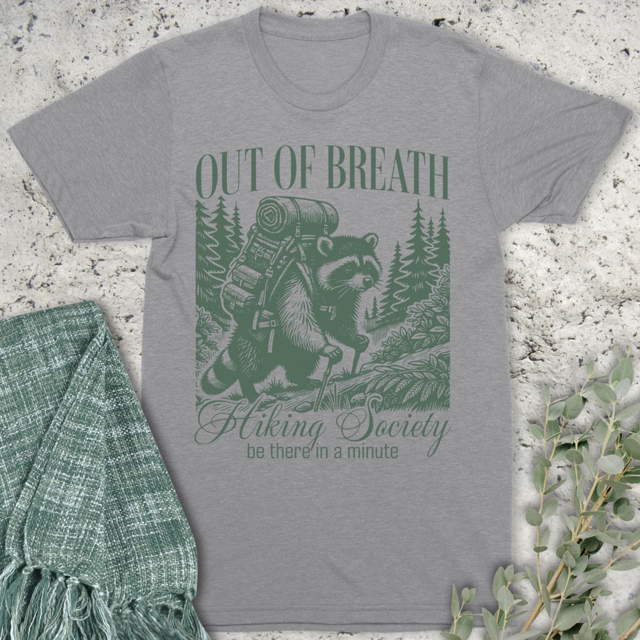 Stepping Green T-Shirt Out of Breath Racoon T-Shirt