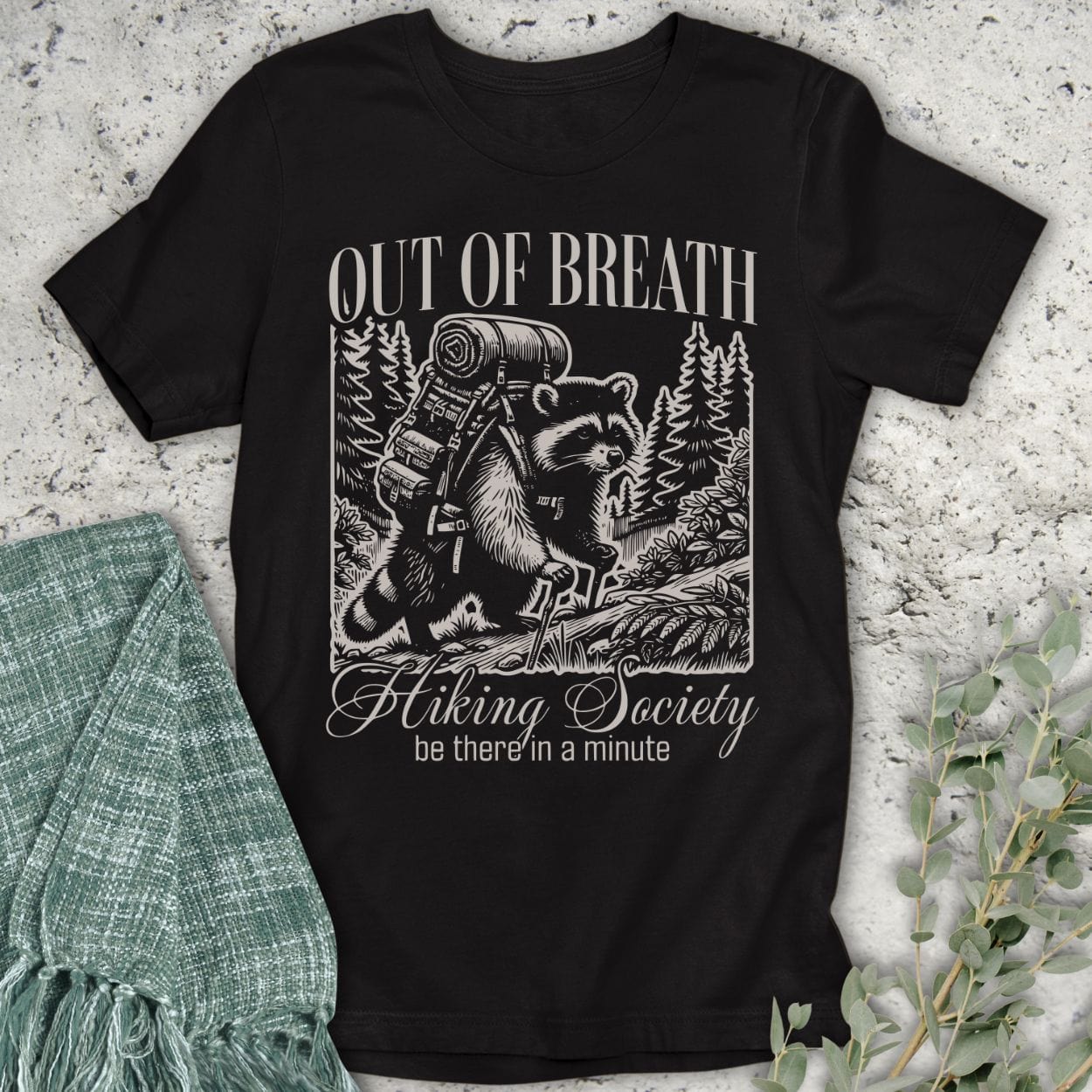 Stepping Green T-Shirt Out of Breath Racoon T-Shirt