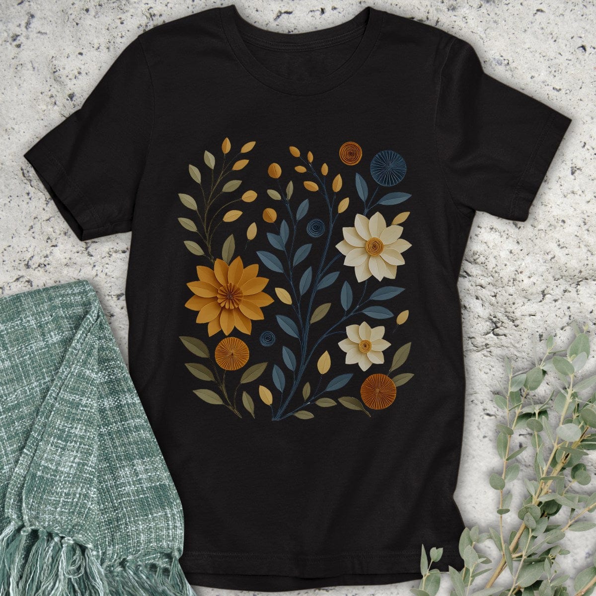 Stepping Green T-Shirt Paper Cut Floral T-Shirt
