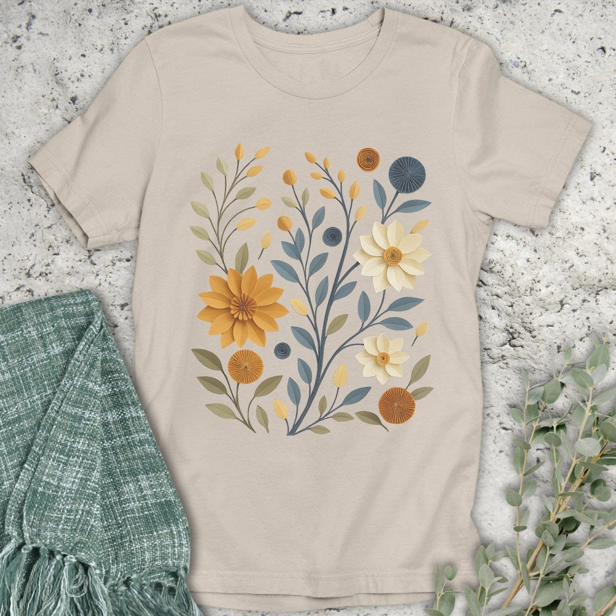 Stepping Green T-Shirt Paper Cut Floral T-Shirt