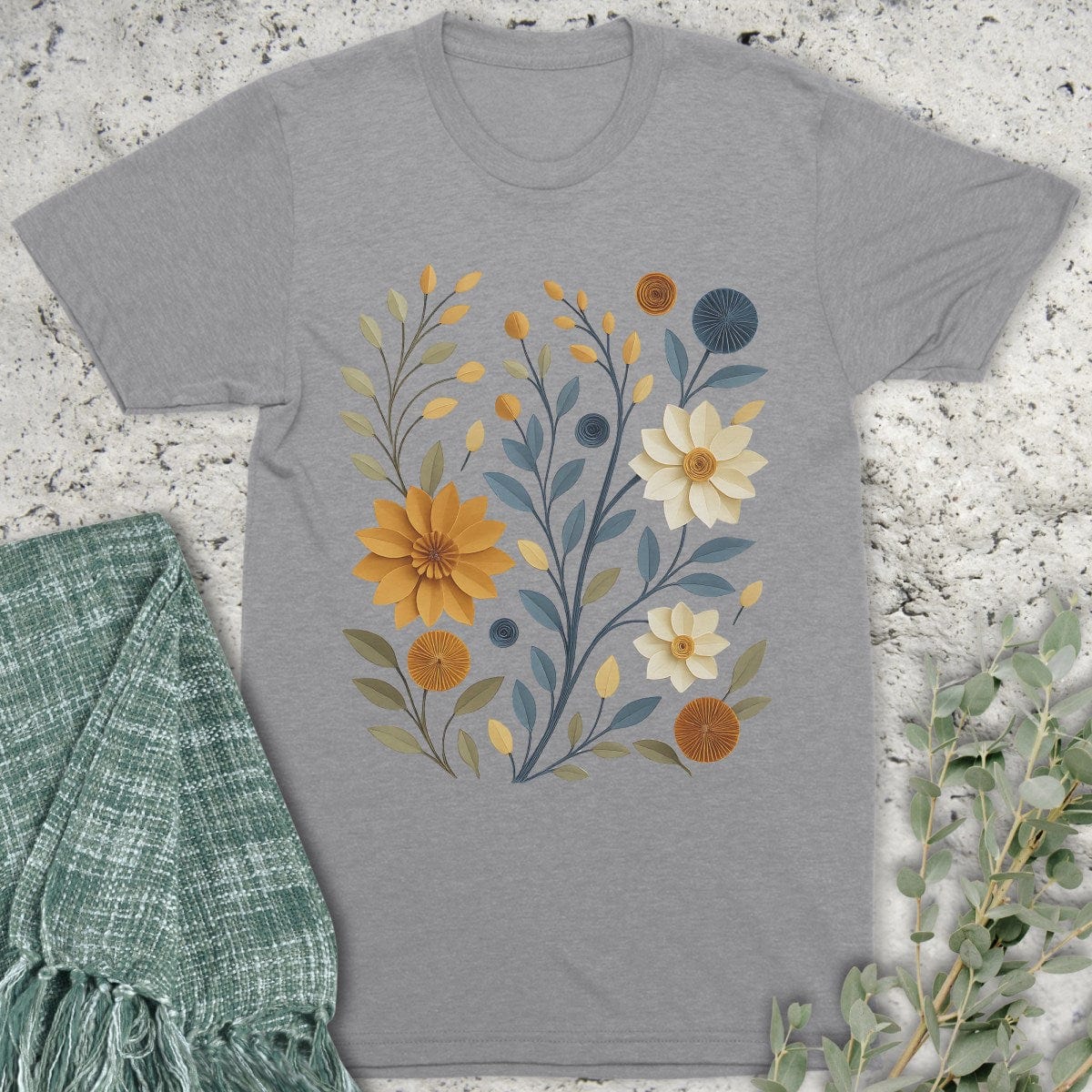 Stepping Green T-Shirt Paper Cut Floral T-Shirt