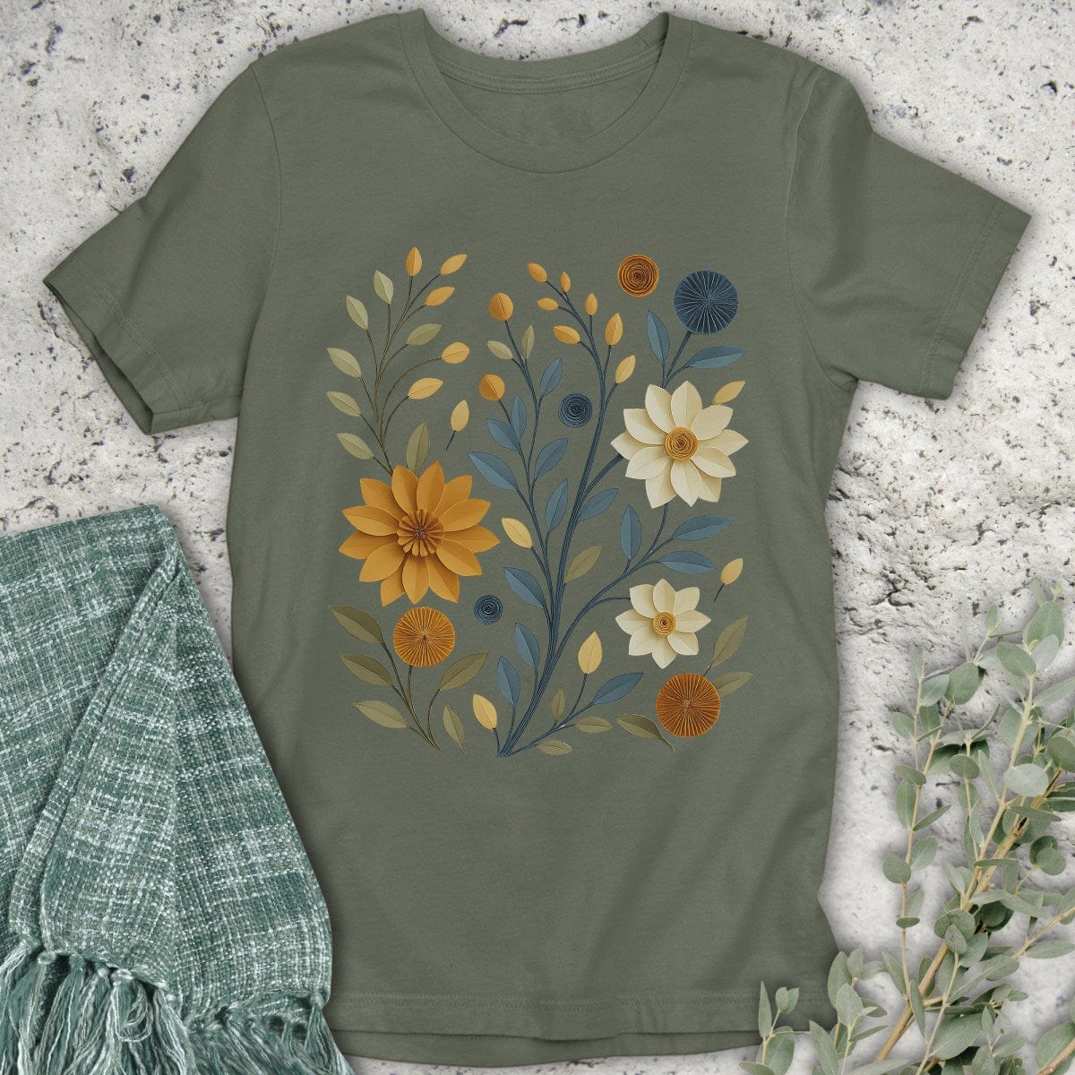 Stepping Green T-Shirt Paper Cut Floral T-Shirt